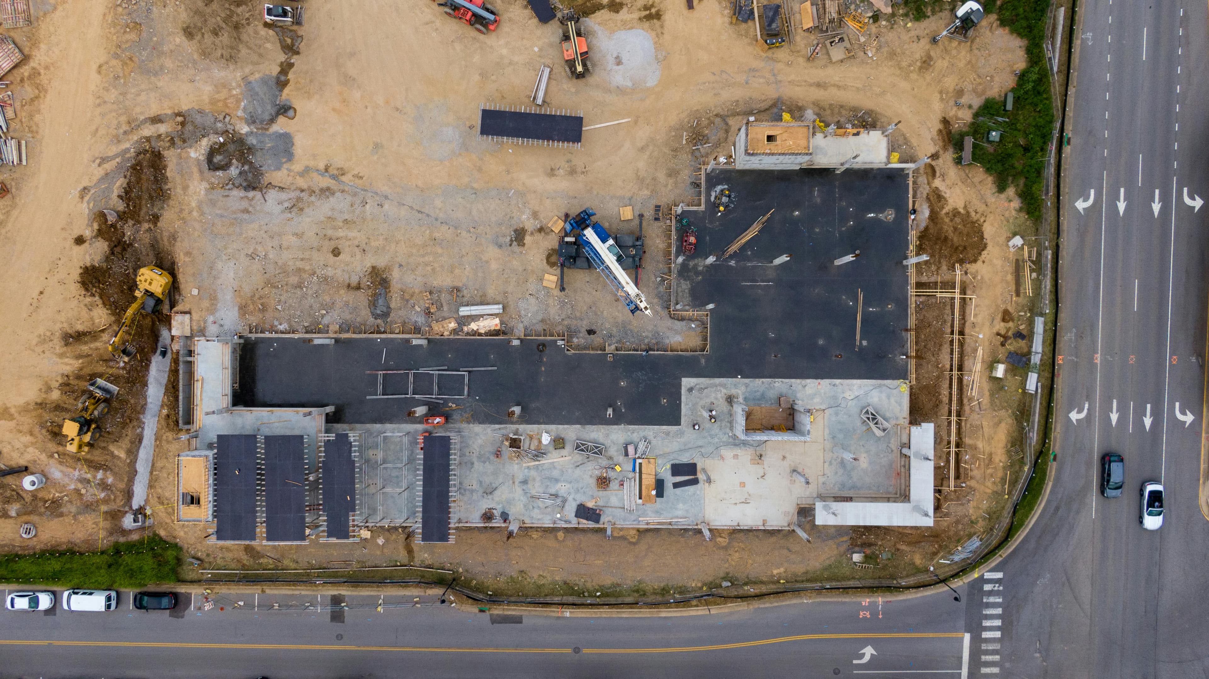 Construction site progress aerial view